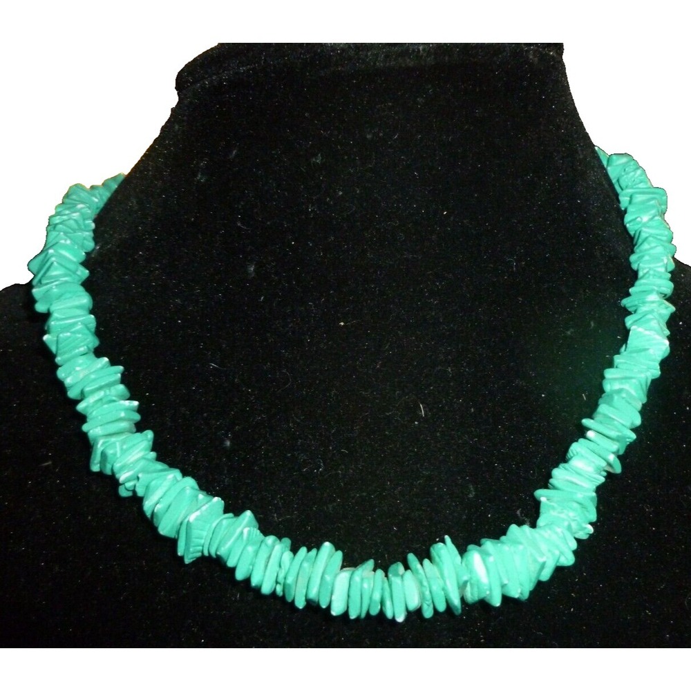 Turquoise Green Faux Stone Heishi Chip Bead Choker Necklace Barrel Clasp Boho